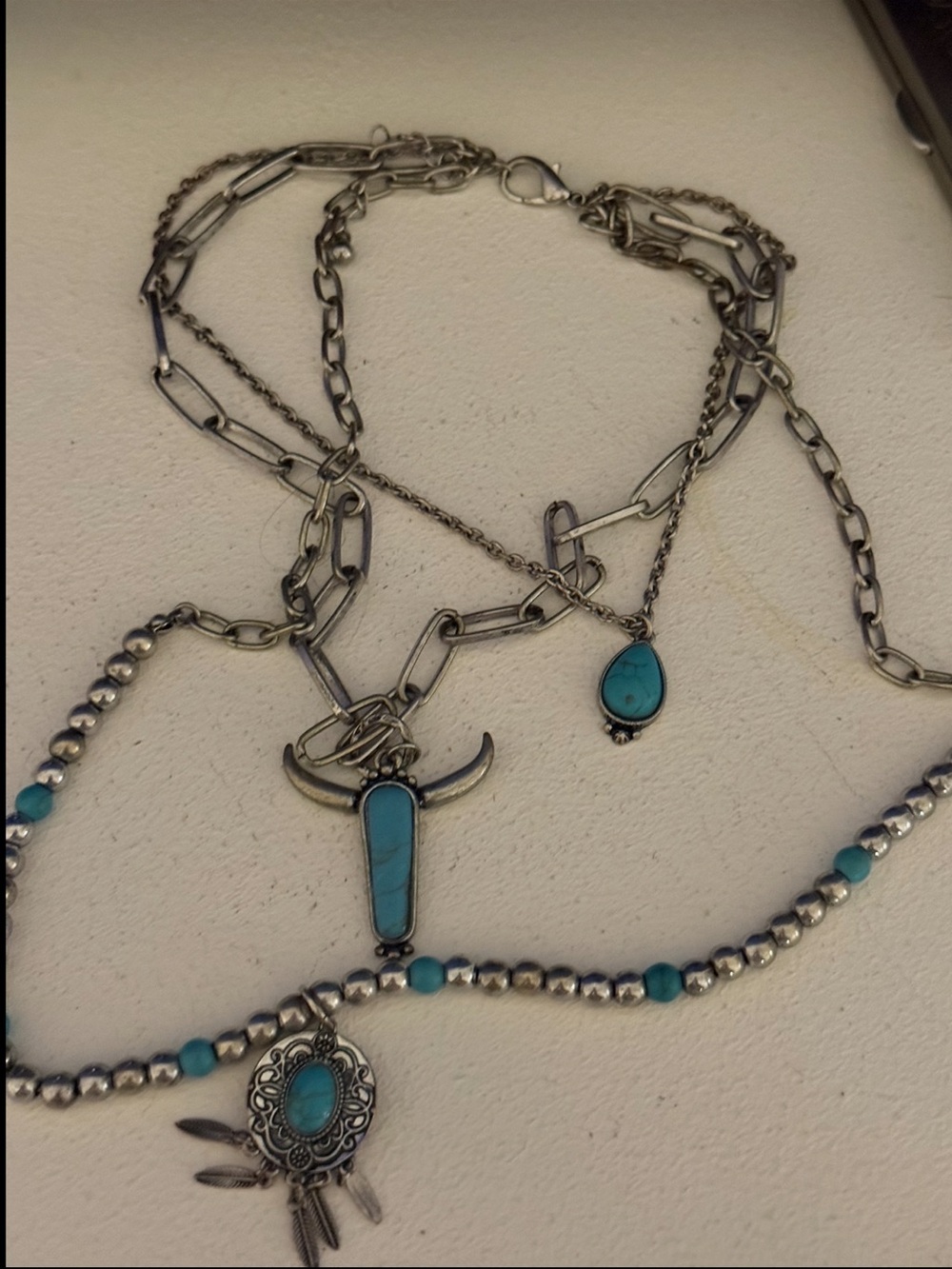 Layered Silver-Tone Turquoise Pendant Necklaces - Women Jewelry